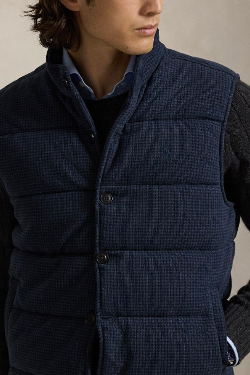 Houndstooth-Print Estate-Rib Waistcoat Navy/Dogtooth