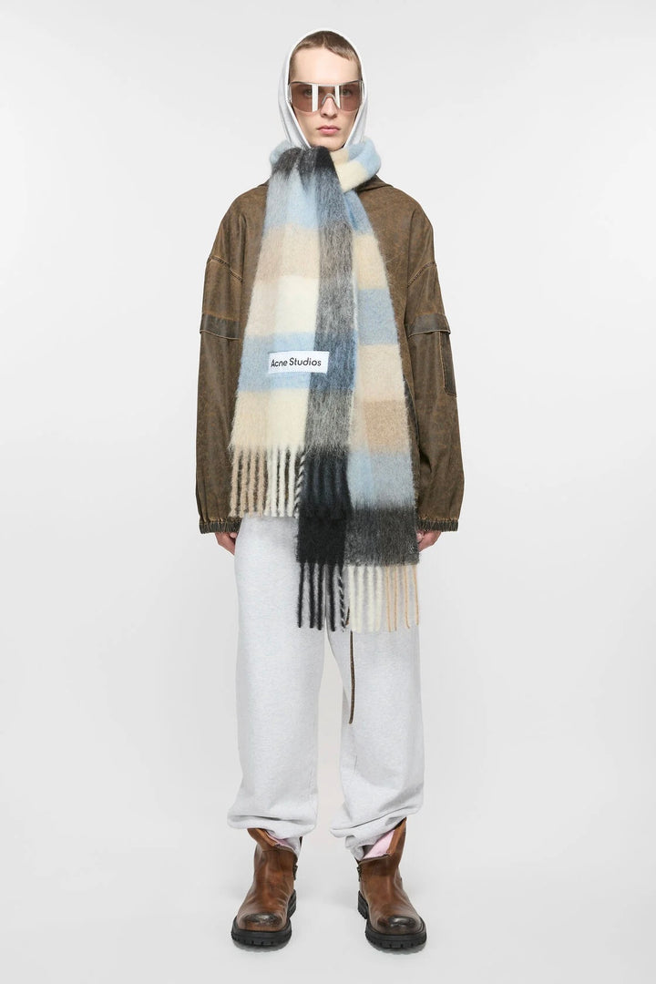 Mohair Checked Scarf Blue/Beige/Black