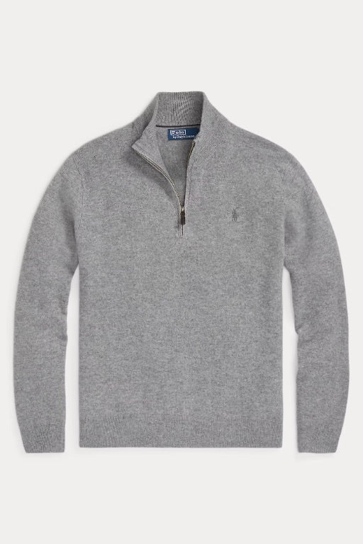 Wool Quarter-Zip Jumper Fawn Grey Heather