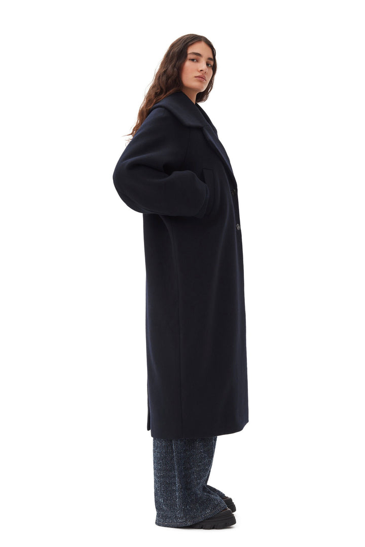 Boiled Wool Large Collar Coat