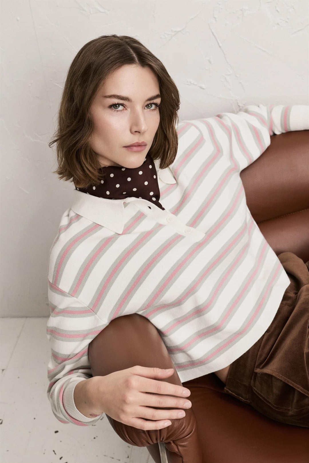 Betty Dots Silk Scarf Brown