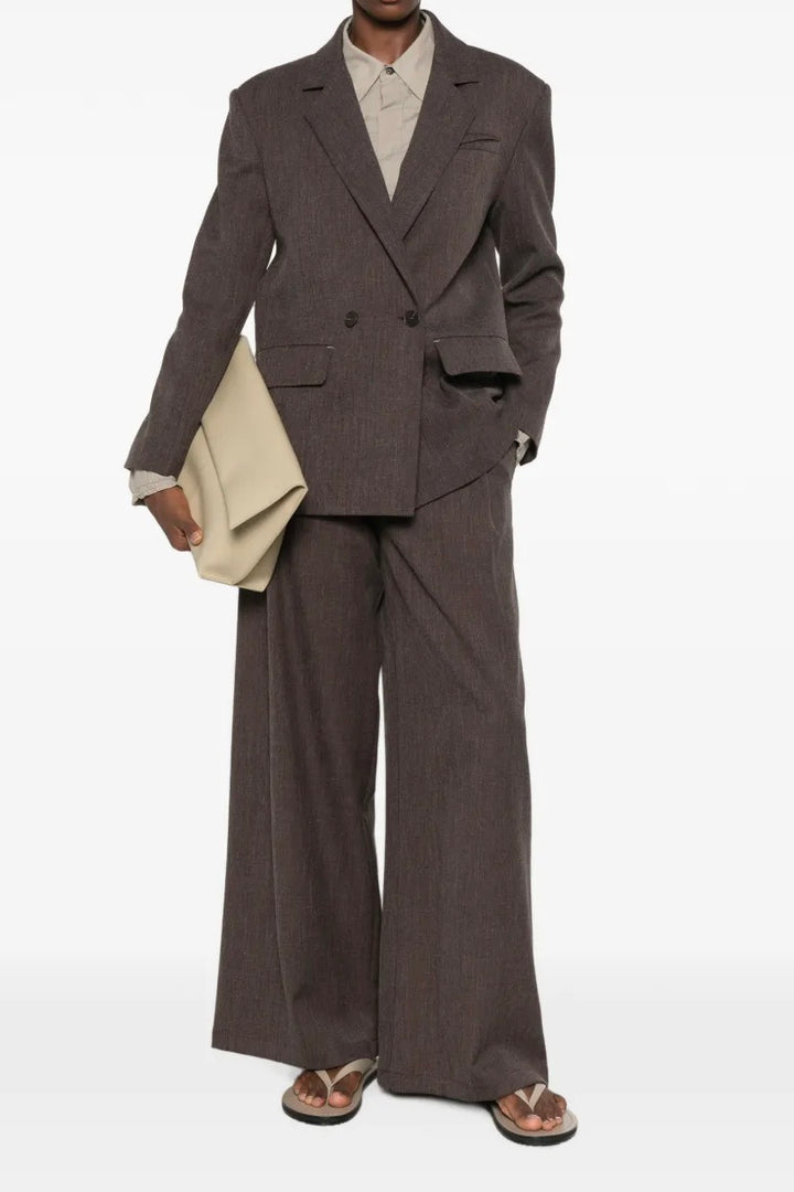 Double-Breasted Notch-Lapel Blazer Dark Brown