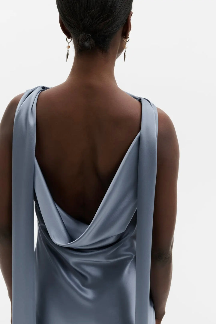 Vida Cowl Neck Scarf Maxi Dress Steel Blue