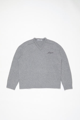 Wool V-Neck Sweater Dark Grey Melange