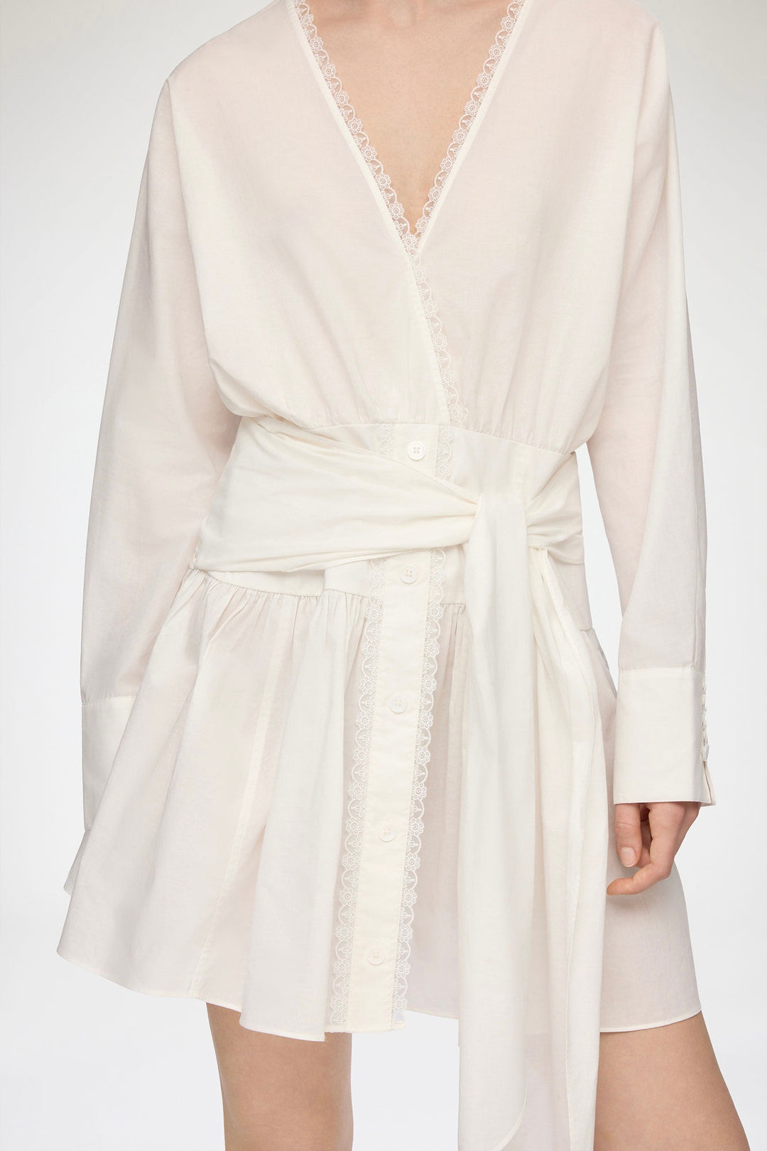 Cotton Voile Kimono Scarf Mini Dress Bright White