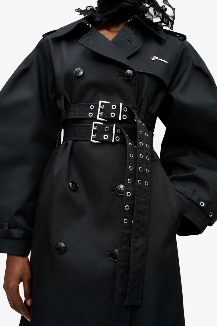 Bonded Cotton Trench Coat Black