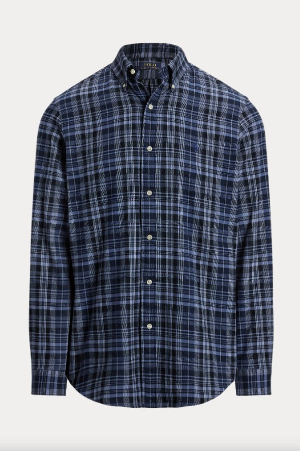 Custom Fit Plaid Performance Twill Shirt Blue Multi