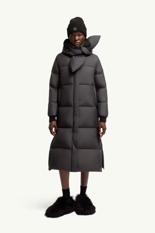 MONCLER Ornement Hooded Long Down Jacket Black - Dale