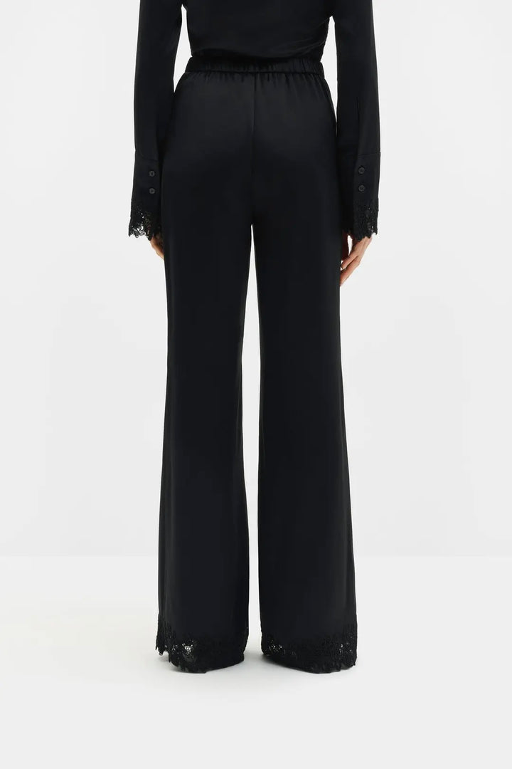Marine Satin Lace Hem Trousers Black