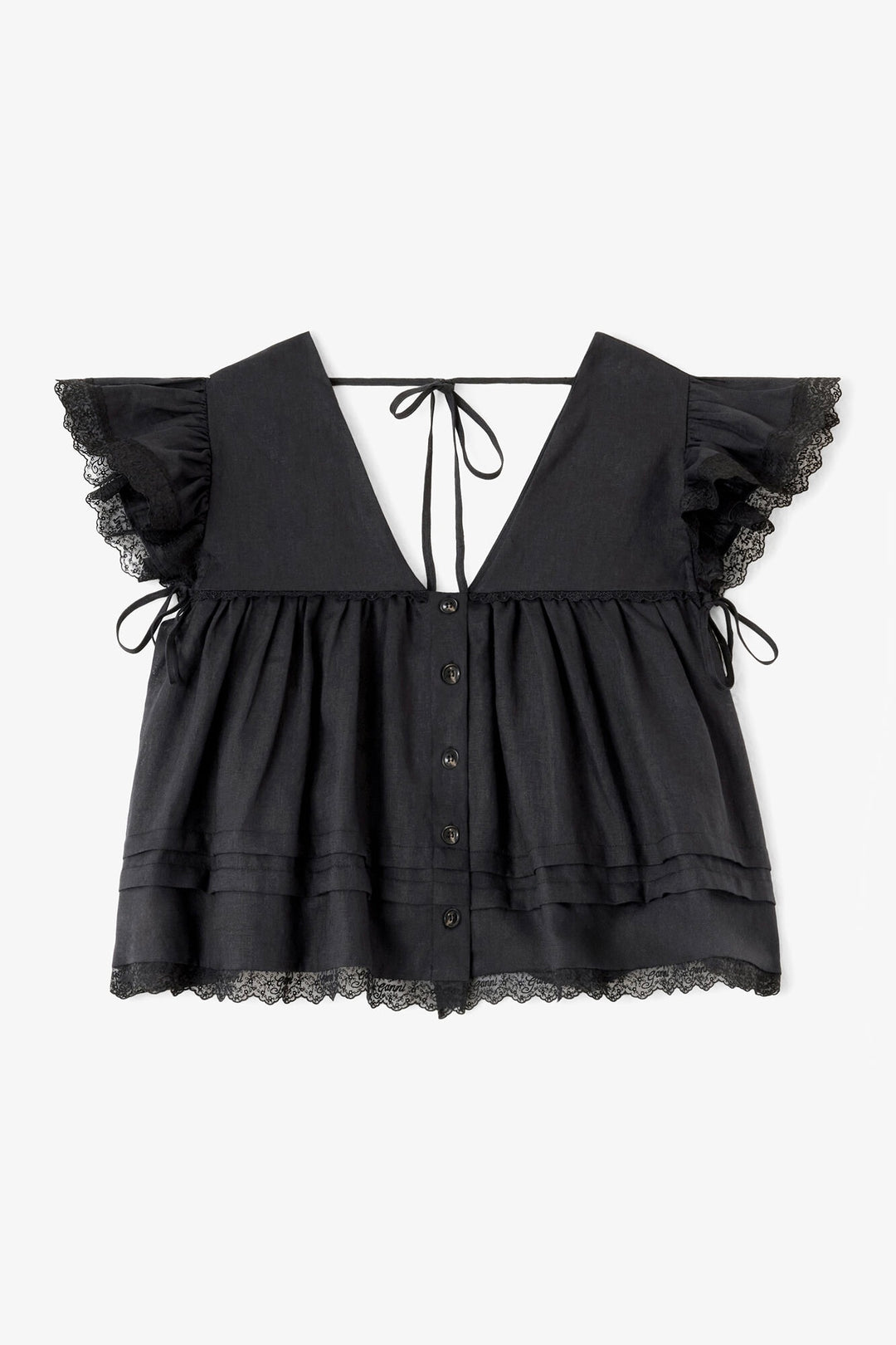 Light Linen Angel Sleeve Blouse Black