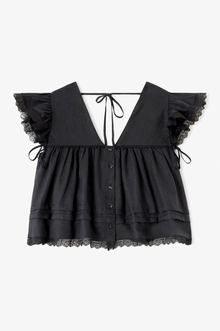 Light Linen Angel Sleeve Blouse Black