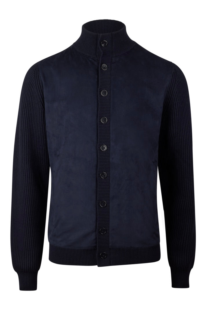 Cardigan Knitted Hybrid Buttoned Alcantara Navy