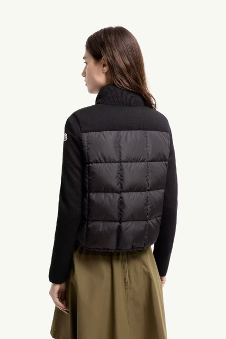 Square-Quilted Padded Wool Zip-Up Cardigan Black