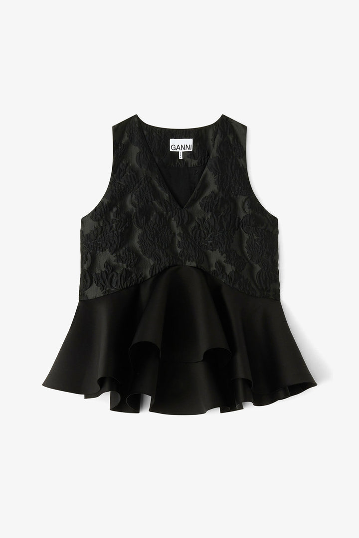 Satin Cloque Sleeveless Peplum Blouse