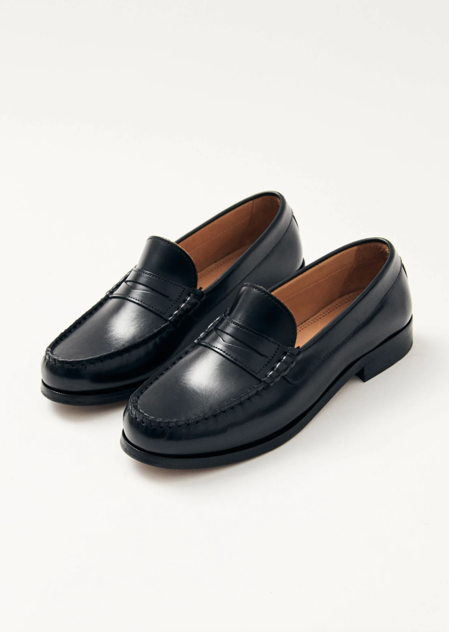 Rivet Black Leather Loafers