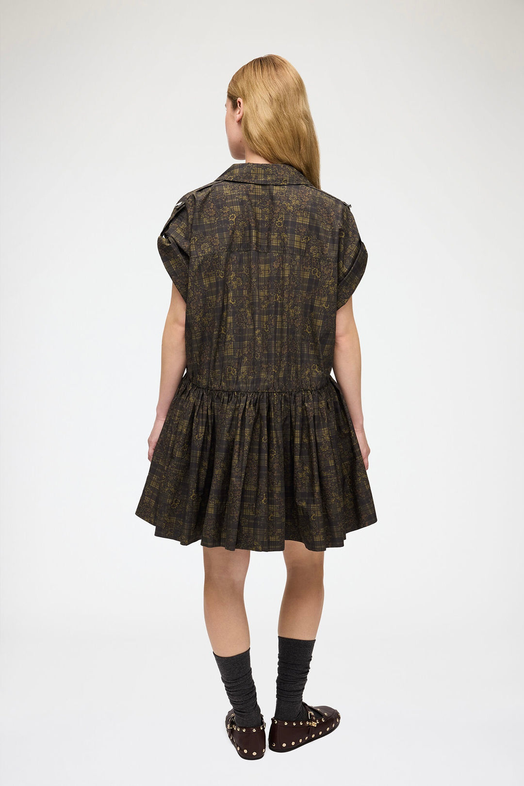 Printed Stretch Cotton Mini Utility Dress