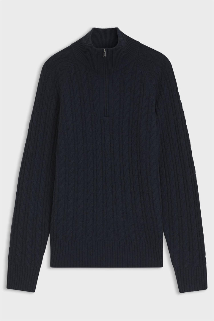 H-Furore Cable-Knit Zip-Neck Sweater Dark Blue