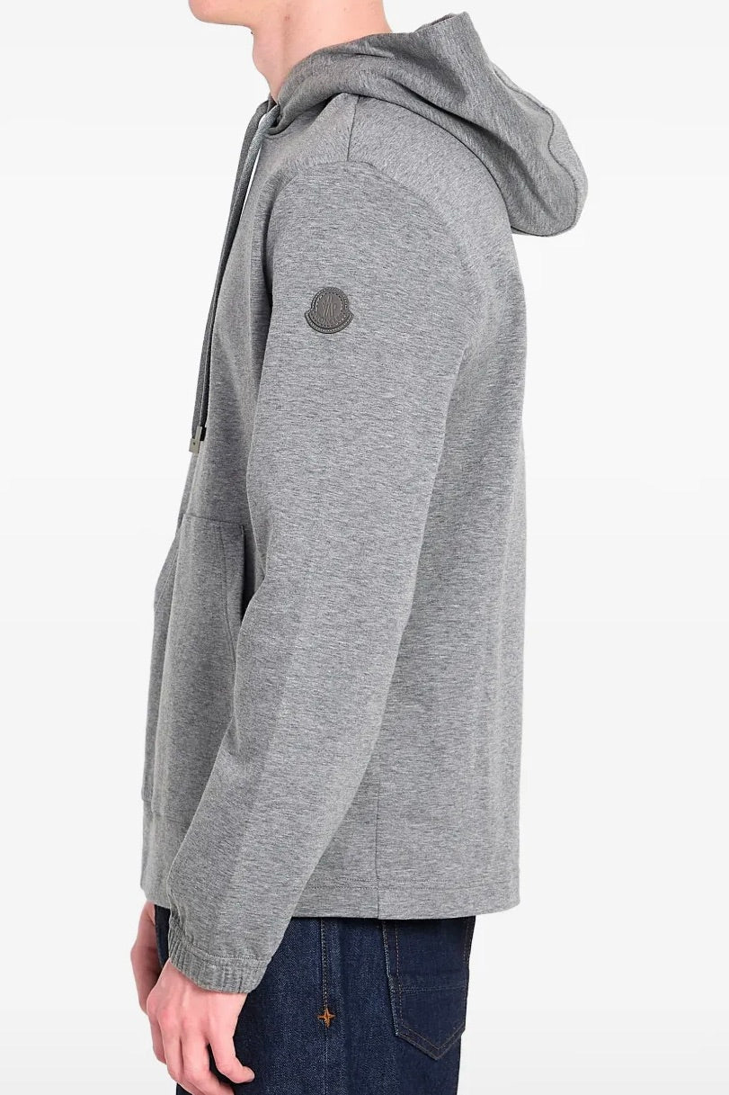 Leather Logo Cotton Blend Hoodie Grey