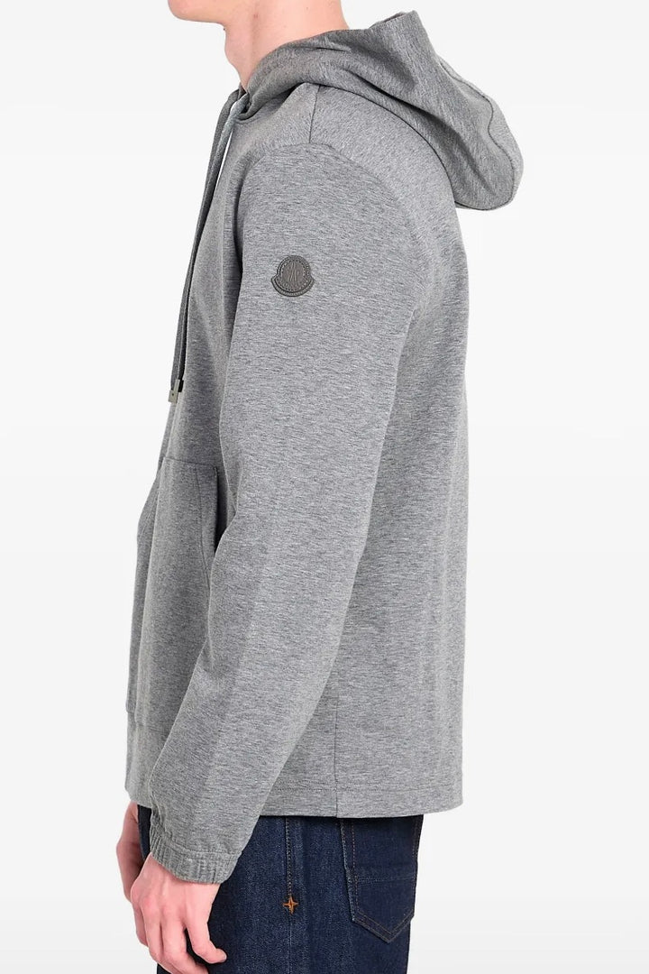 Leather Logo Cotton Blend Hoodie Grey