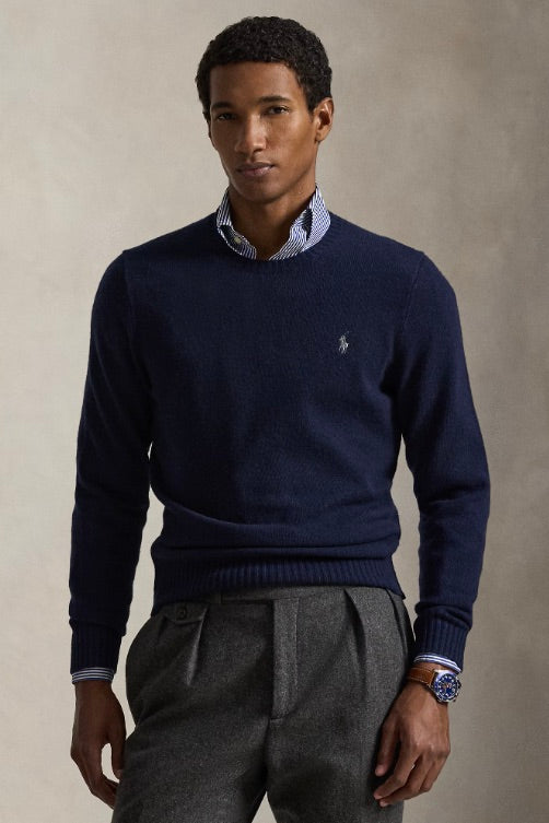 Wool Cashmere Crewneck Sweater Hunter Navy
