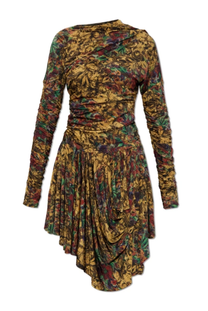 Printed Shiny Jersey Ruched Mini Dress