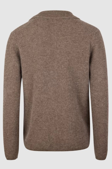 Cardigan Knitted Texture Yak Merino Wool Light Brown