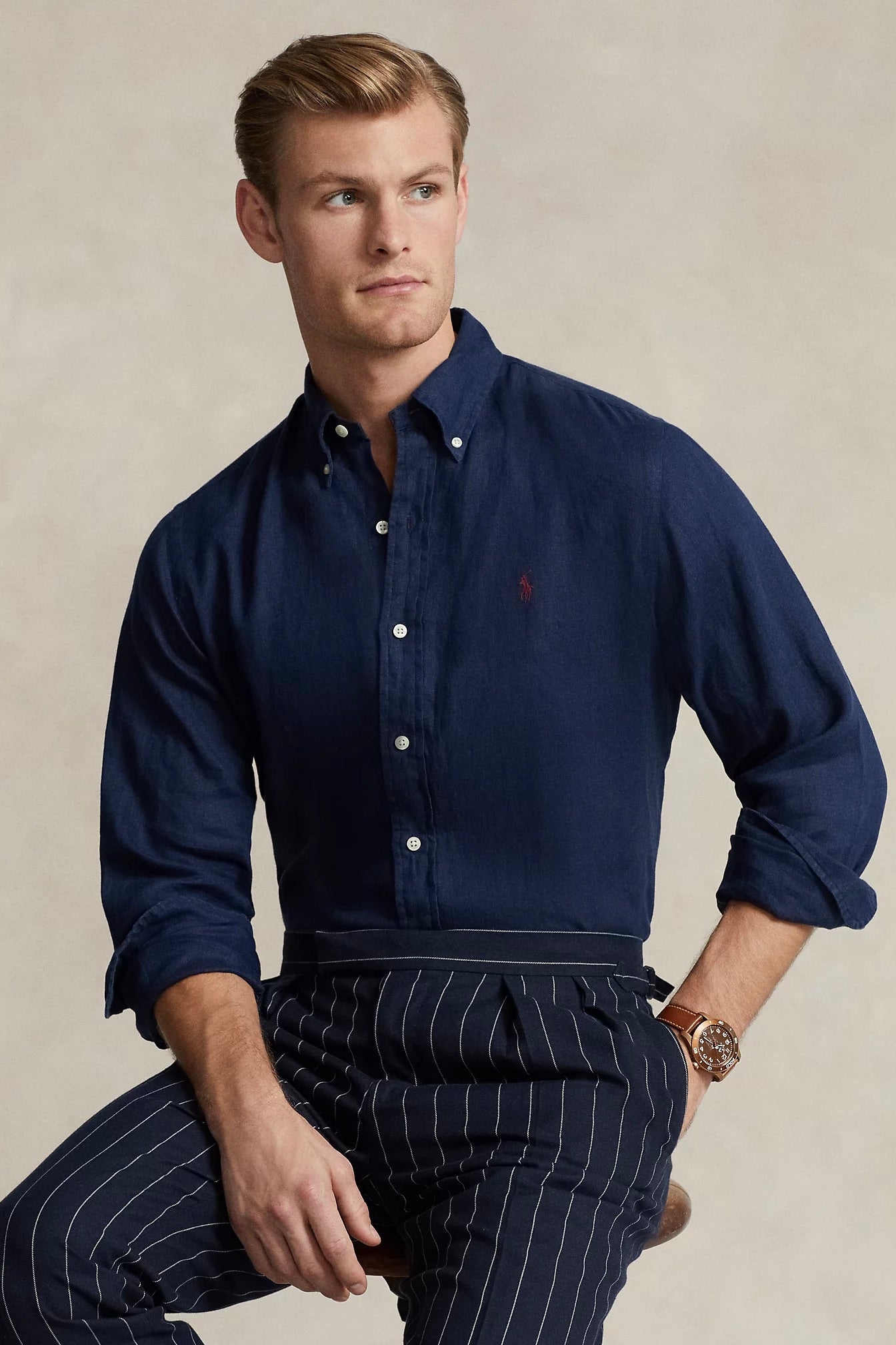 POLO RALPH LAUREN | Custom Fit Linen Shirt Newport Navy | Dale