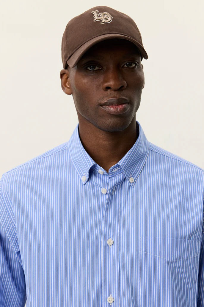 LES DEUX Kent Stripe Poplin Shirt Blue Fog - Dale