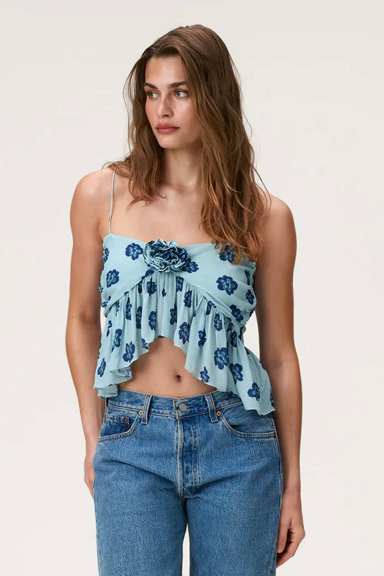 Ponza Top Turquoise Flower