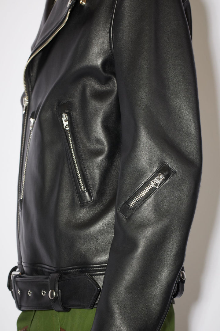 LEATHER BIKER JACKET - BLACK