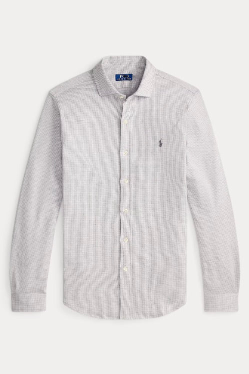 Houndstooth Jersey Spread-Collar Shirt
