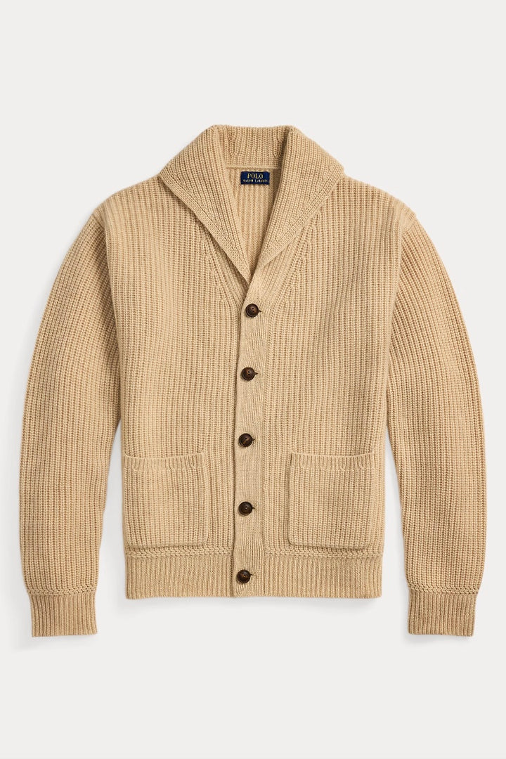 Textured Wool-Cashmere Shawl Cardigan Dune Melange