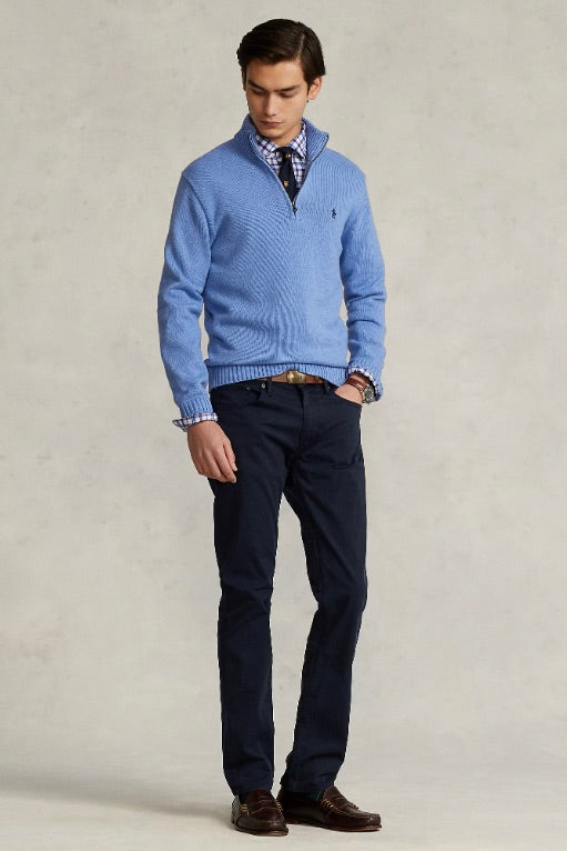 Cotton Quarter-Zip Mockneck Jumper Soft Royal Heather