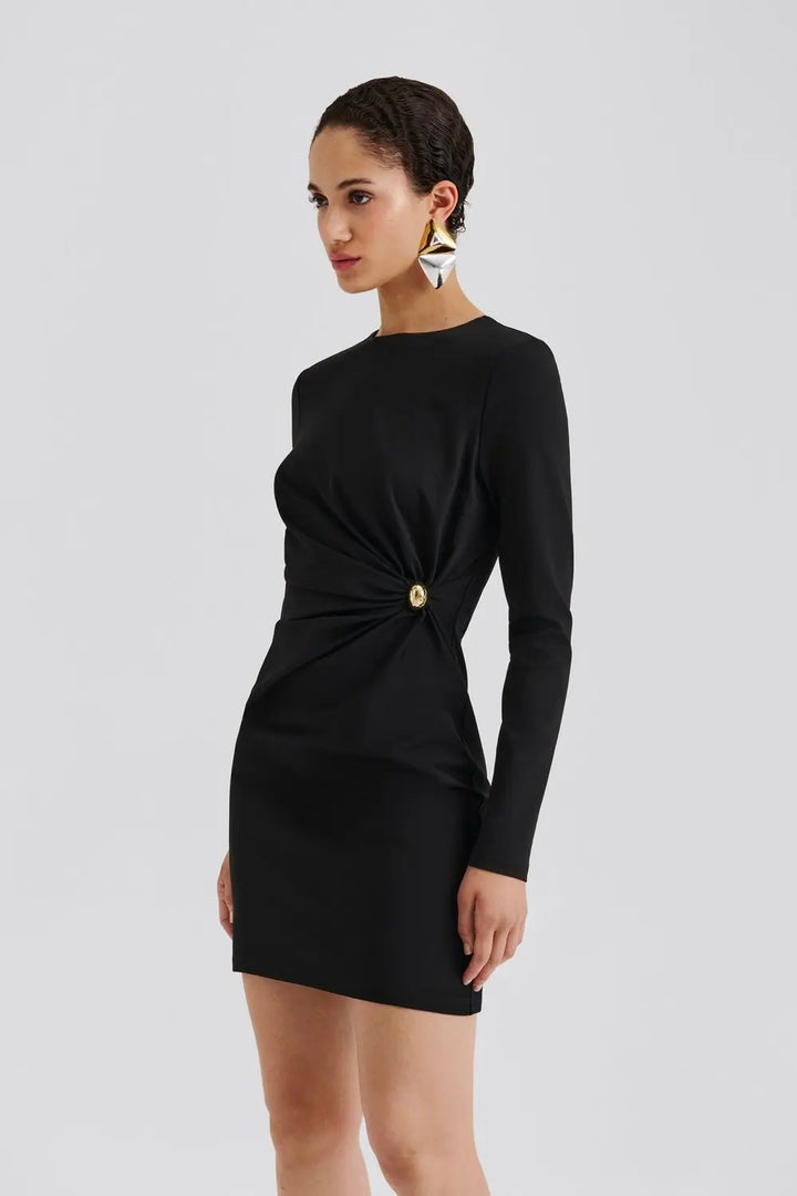 Mailey Jersey Brooch Mini Dress Black