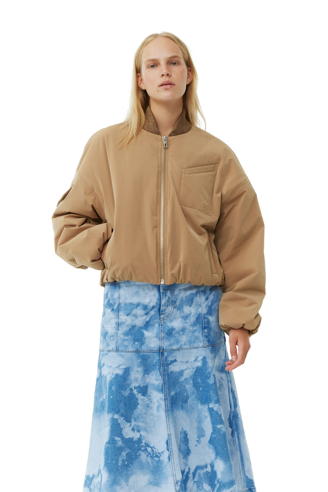 Light Twill Oversized Short Bomber Jacket