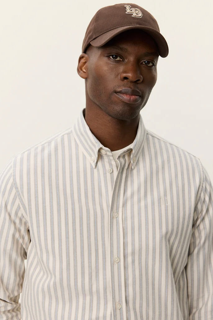 LES DEUX Konrad Stripe Oxford Shirt Eggnog White - Dale
