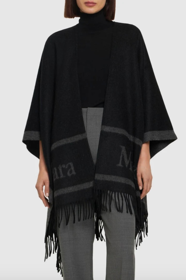 Hilde Jacquard logo-decorated wool poncho Black