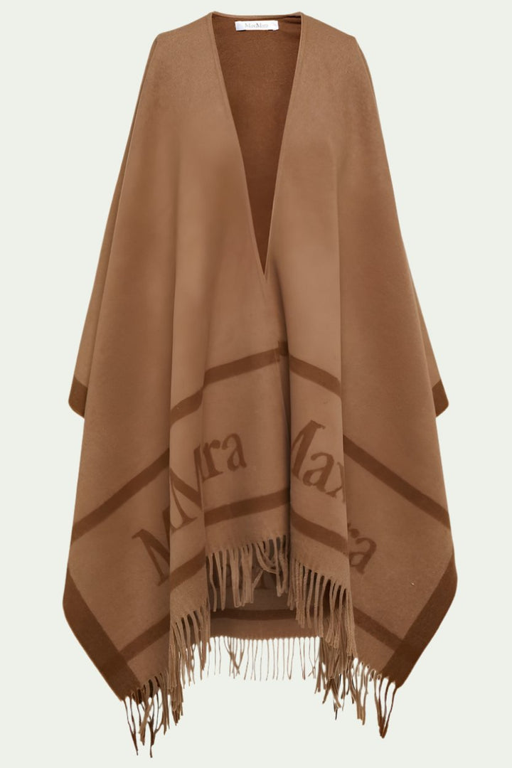 Hilde Jacquard Logo Wool Poncho Camel