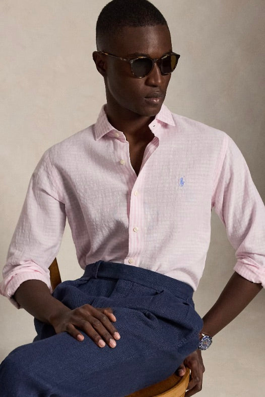 Custom Fit Striped Seersucker Shirt Pink/White