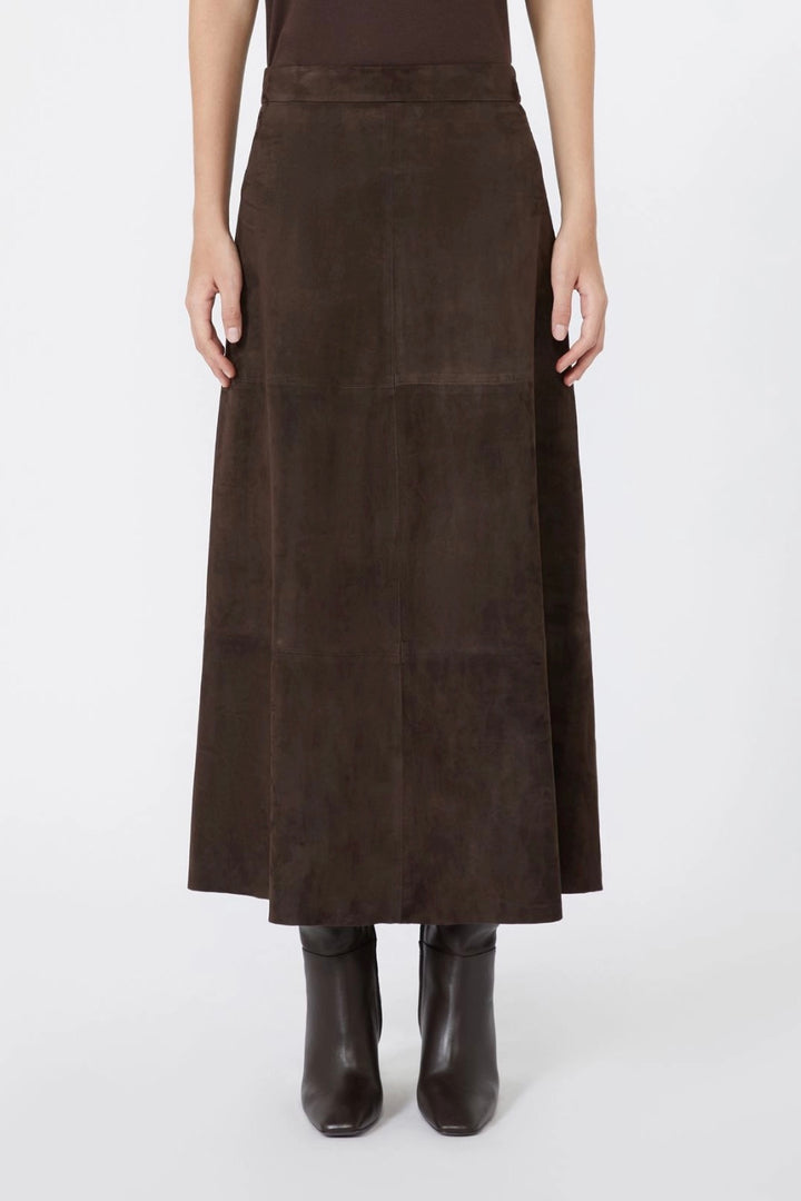 Flared Suede Skirt Brown