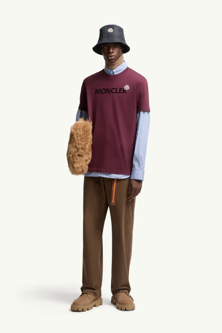 Flocked Logo Cotton T-Shirt Burgundy