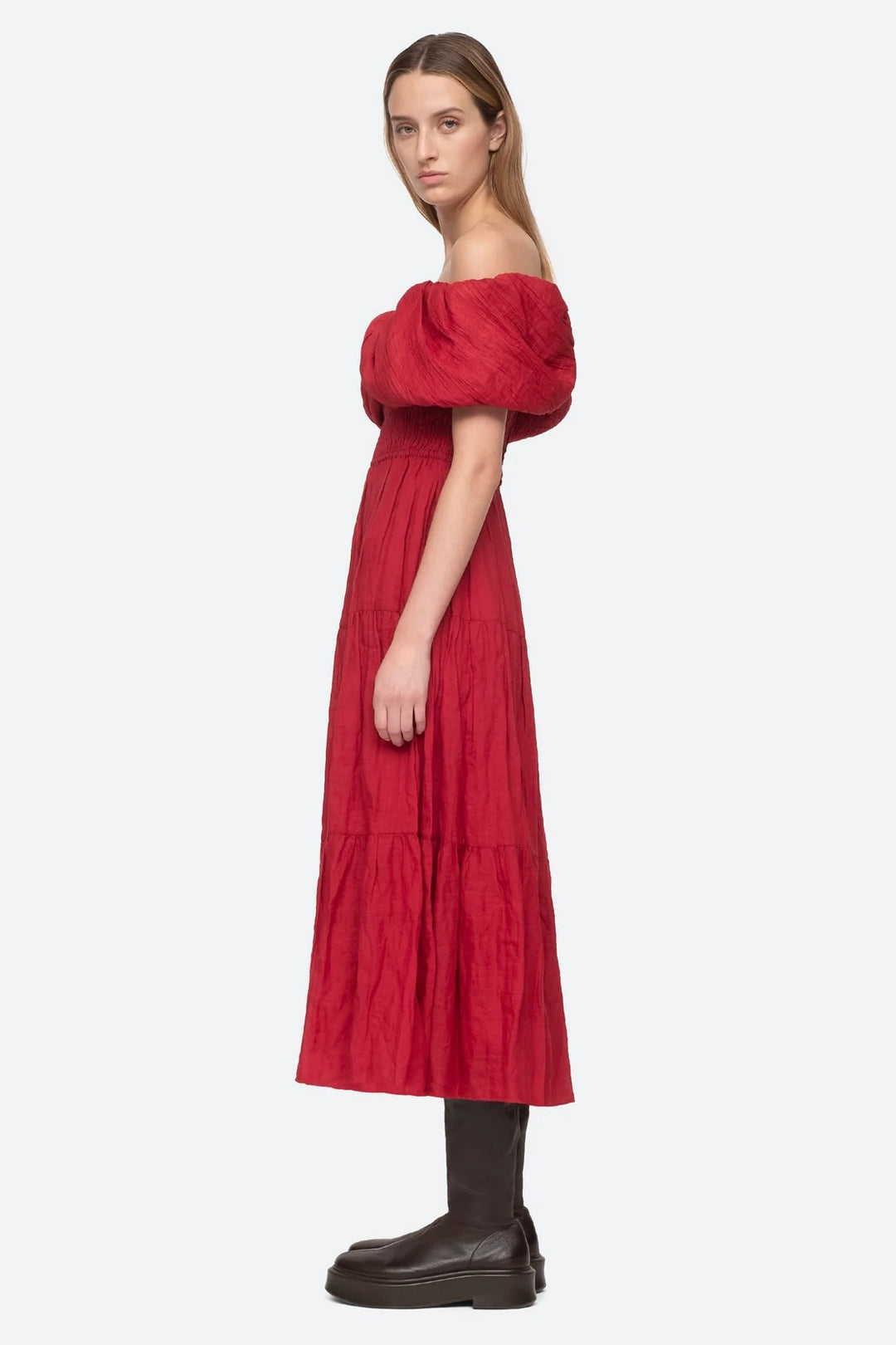 LOREN SOLID OFF SHOULDER DRESS