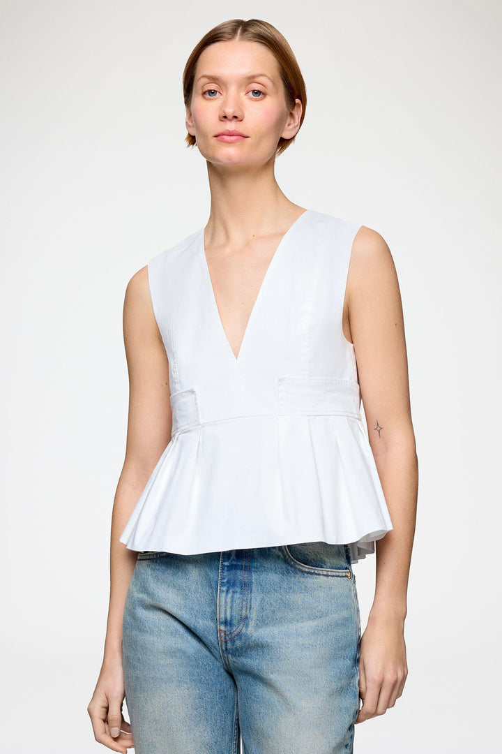 Stretch Cotton V-neck Pocket Blouse