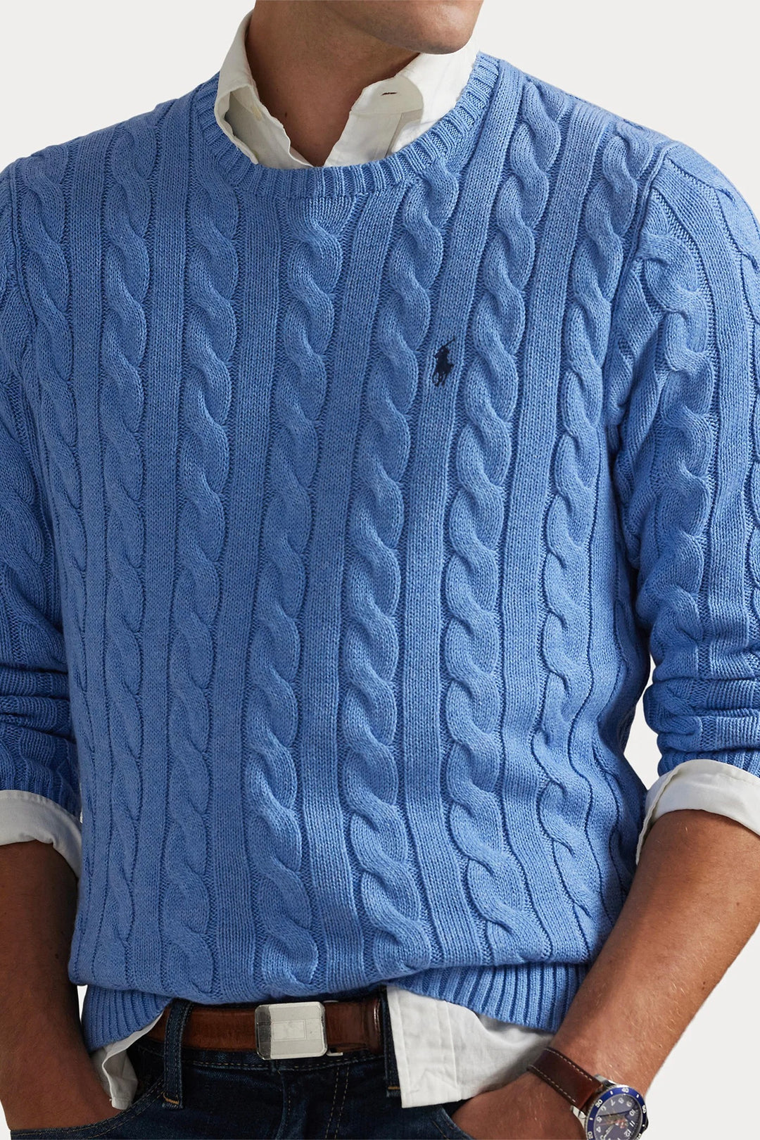 Cable-Knit Cotton Jumper Soft Royal Heather