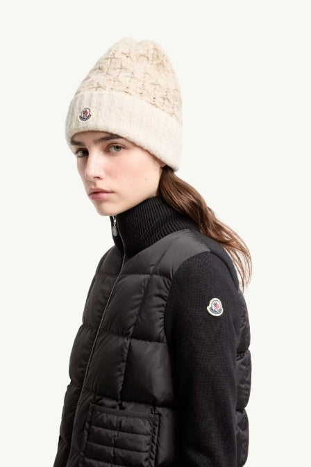 Square-Quilted Padded Wool Zip-Up Cardigan Black