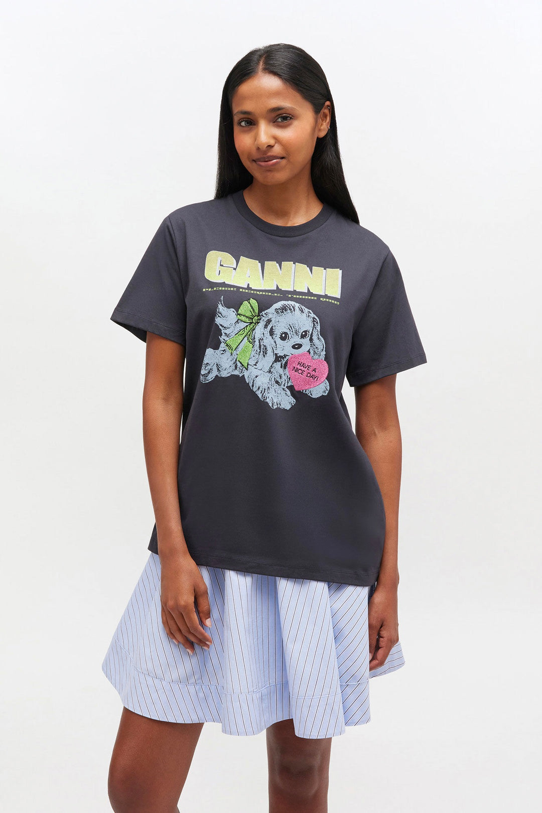 GANNI Basic Cotton Jersey Neon Puppy T-shirt Phantom - Dale