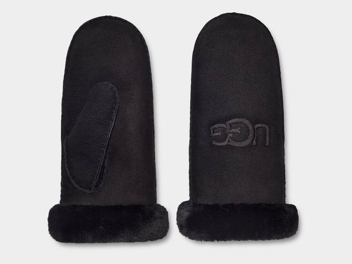 W Shearling Sheepskin Embroidered Mitten Black