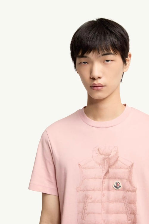 Down Jacket Print Cotton T-Shirt Pink