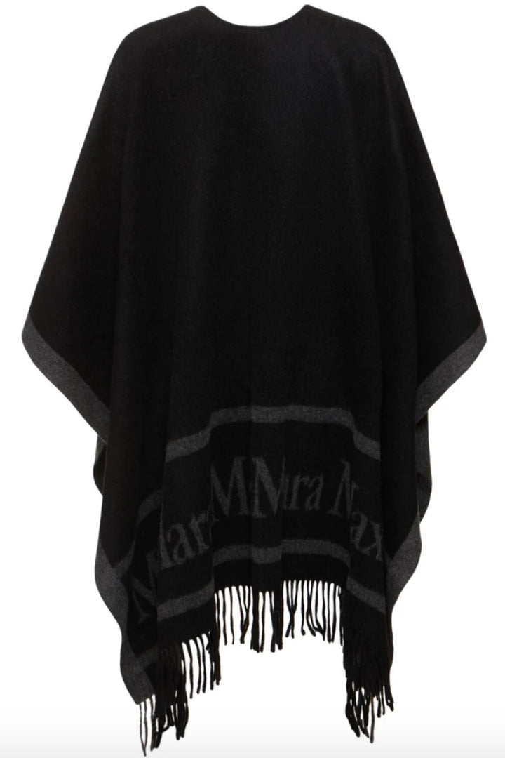 Hilde Jacquard logo-decorated wool poncho Black