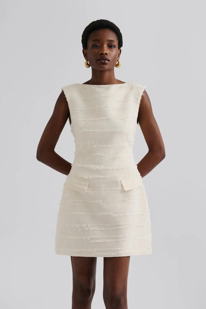 Adelina High Neck Mini Dress Vanilla